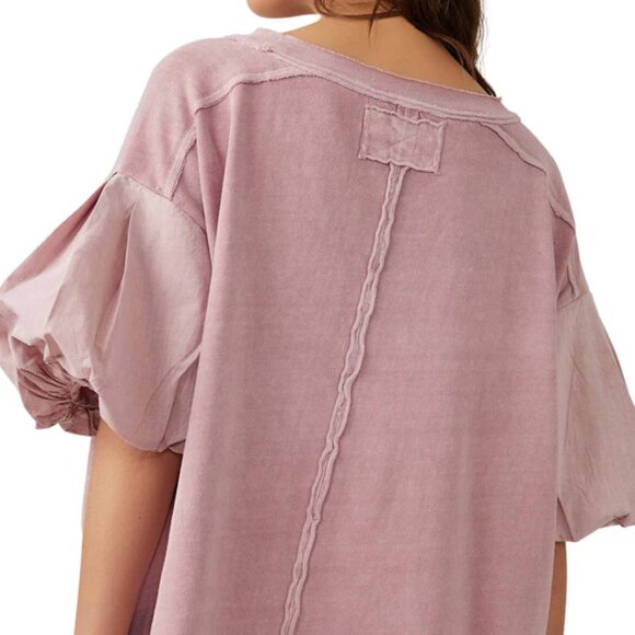 NWT We the Free Mauve Oversized Blossom Tee with Bubble Sleeve - Picture 2 of 3